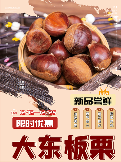 美味坚果板栗促销宣传海报