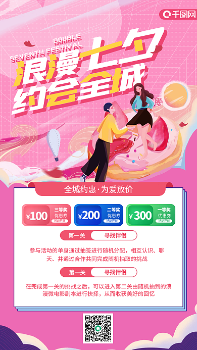 浪漫七夕约会全城七夕娱乐活动手机海报