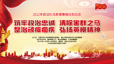 政法队伍教育整顿应知应会党建展板党建百年