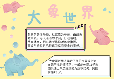 大象世界动物科普简约手抄报