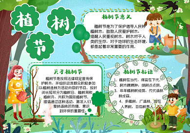 可爱卡通清新植树节环保手抄报