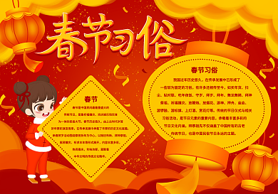 原创手绘春节习俗手抄报