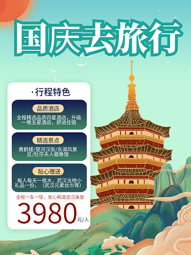 国潮国庆黄金周旅游主图