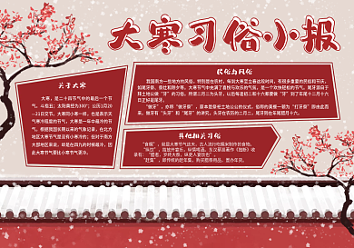 红色大寒二十四传统节气习俗手抄报