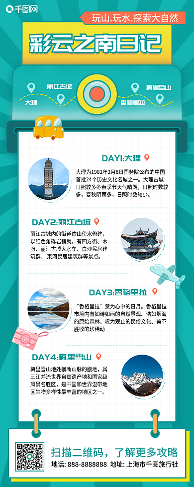 云南旅游出行带景点介绍手机长图海报