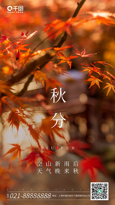 秋分节气枫叶摄影图手机海报