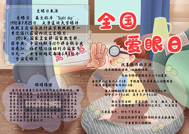 全国爱眼日简约插画手抄报