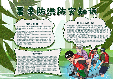 插画简约大气夏季防洪防灾知识手抄报