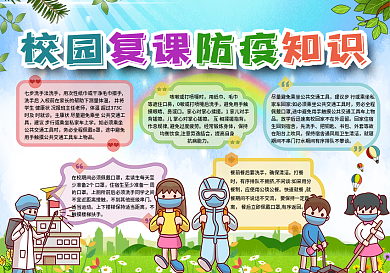 蓝色简约清新校园复课防疫知识手抄报