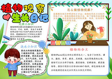 卡通植物观察生长日记手抄报
