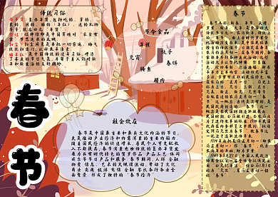 春节简约插画手抄报