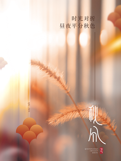 创意简约大气文艺留白传统节气秋分落叶海报