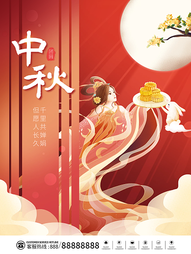 中国风中秋团圆节日海报嫦娥月饼素材背景