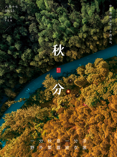秋分秋天二十四节气黄色森林海报