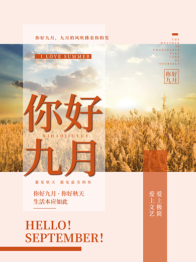 你好九月黄金稻田海报