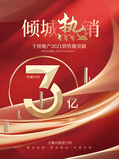 红色大气喜庆房地产促销战报喜报数字海报