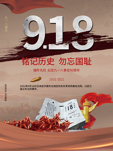 党建风简约大气918纪念日教育宣传海报