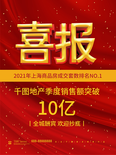 喜庆大气房地产喜报热销成交海报