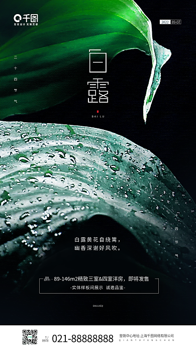 白露节气房产绿色植物摄影手机海报