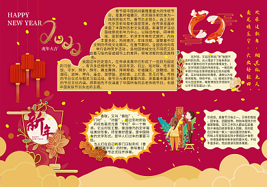 新年牛年喜庆红色节日春节鲤鱼灯笼手抄小报