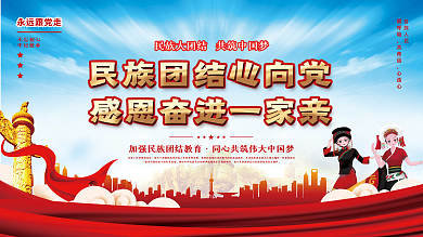 党建风喜庆民族团结进步宣传月党建宣传展板