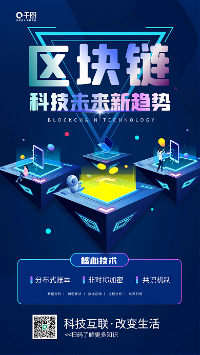 区块链技术蓝色科技感手机海报