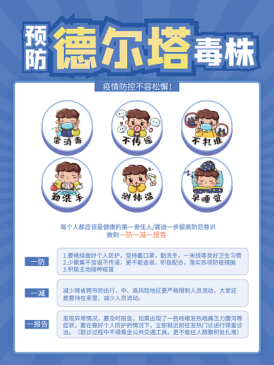 简约预防德尔塔病毒公益宣传海报