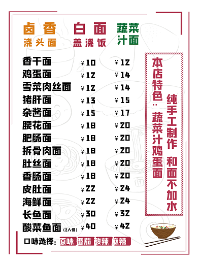 面条价目表海报图片宣传