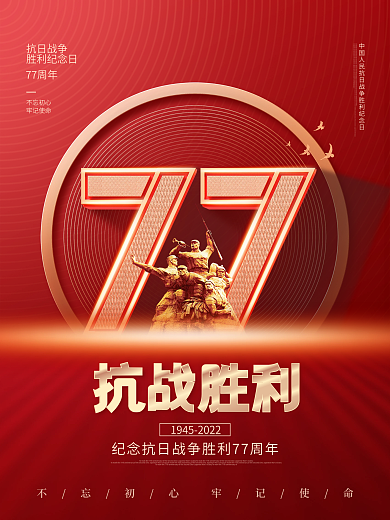 简约创意抗日战争胜利纪念日76周年海报
