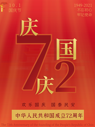 不忘初心喜庆红色创意国庆节海报
