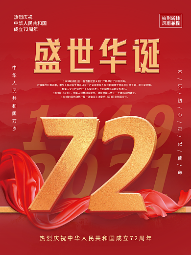盛世华诞红色简约大气国庆节72周年海报