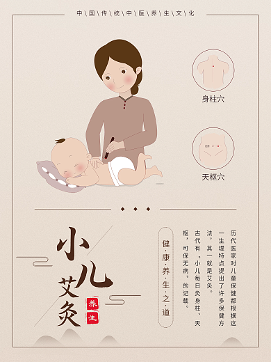 小儿艾灸中医保健养生宣传海报