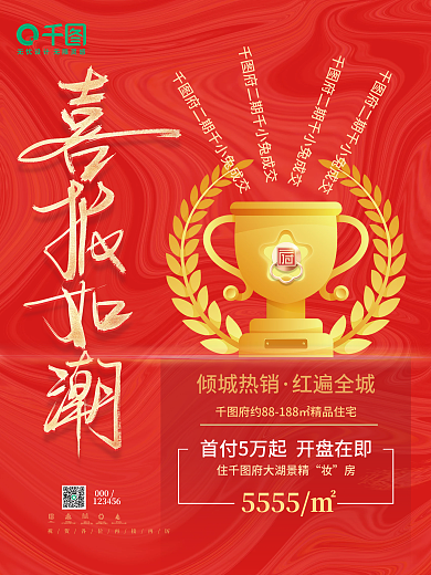 红金地产成交销售激励战报喜报海报