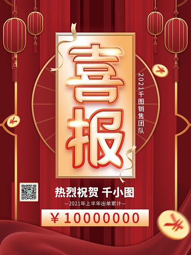喜庆微商团队销售喜报销售冠军大字报海报