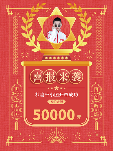 复古喜庆微商团队销售喜报战报海报