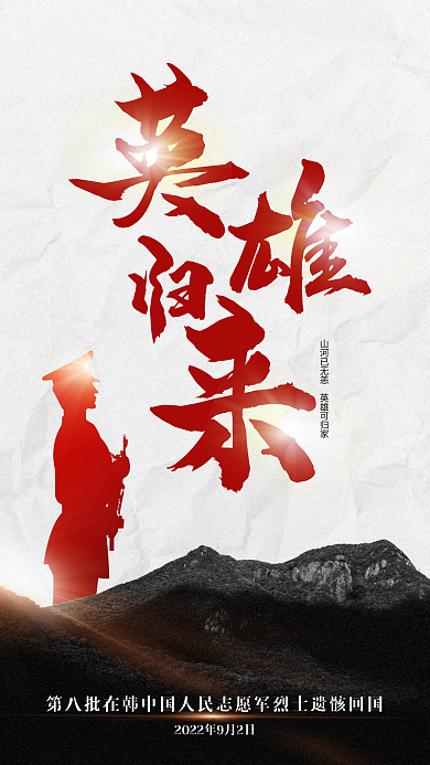 第八批在韩中国人民志愿军烈士回国手机海报