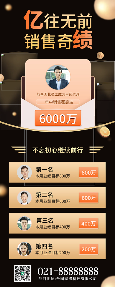 房地产销售业绩榜单龙虎榜员工表彰黑金长图