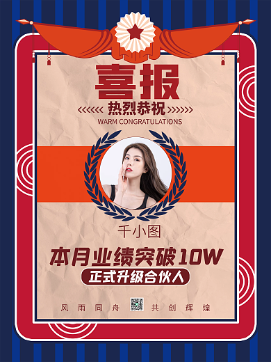 简约复古微商电商销售喜报海报