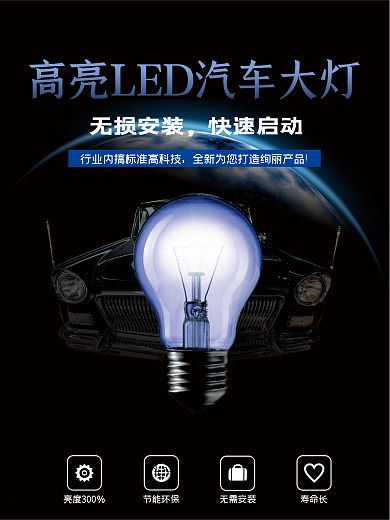 2018LED汽车大灯海报设计霍晶光电