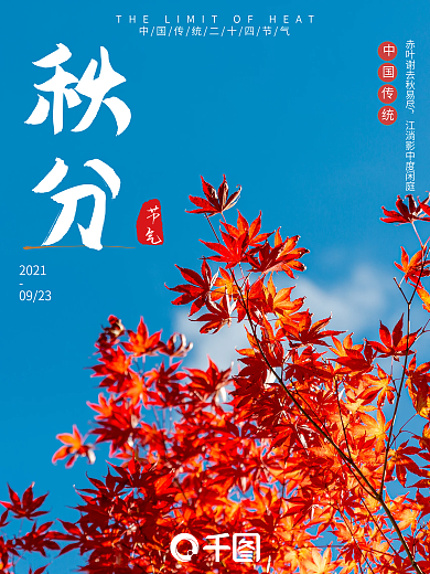 二十四节气秋分枫叶海报