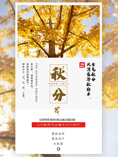 金秋季节立秋秋天秋季秋分二十四节气海报