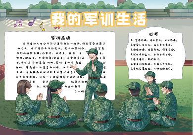 开学军训我的军训生活手抄报
