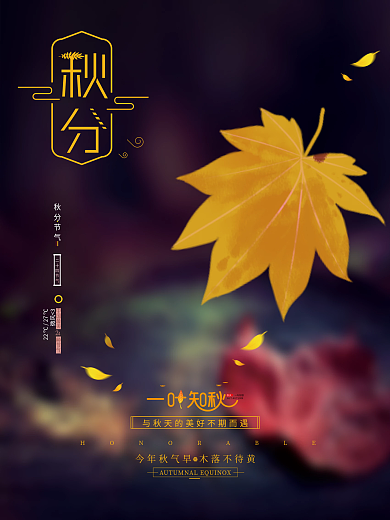 清新文艺简约创意文艺留白秋分节气海报