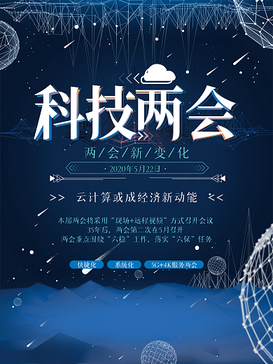 原创蓝色大气科技两会海报