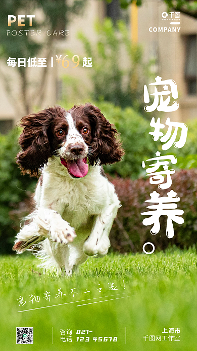 简约风宠物寄养手机海报