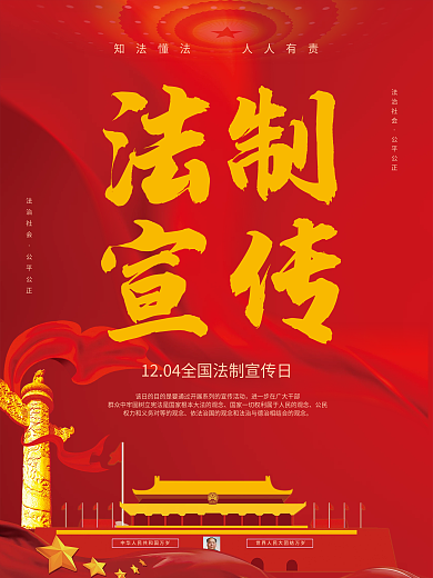 红色精美党建全国法制宣传日海报教育海报
