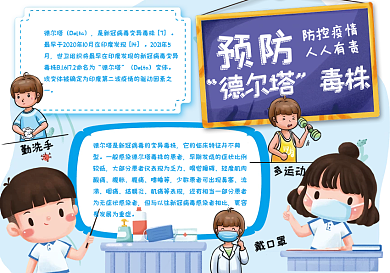 德尔塔毒株预防新冠防疫手抄报小报