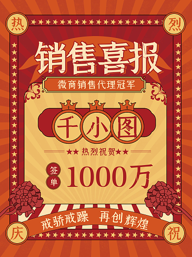 复古风微商销售喜报销售冠军海报