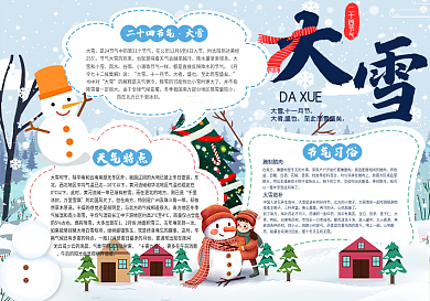 卡通可爱清新大雪手抄报