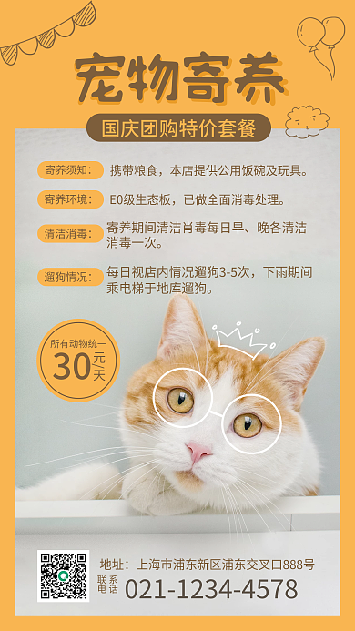 宠物寄养宠物店促销猫咪萌宠日签海报